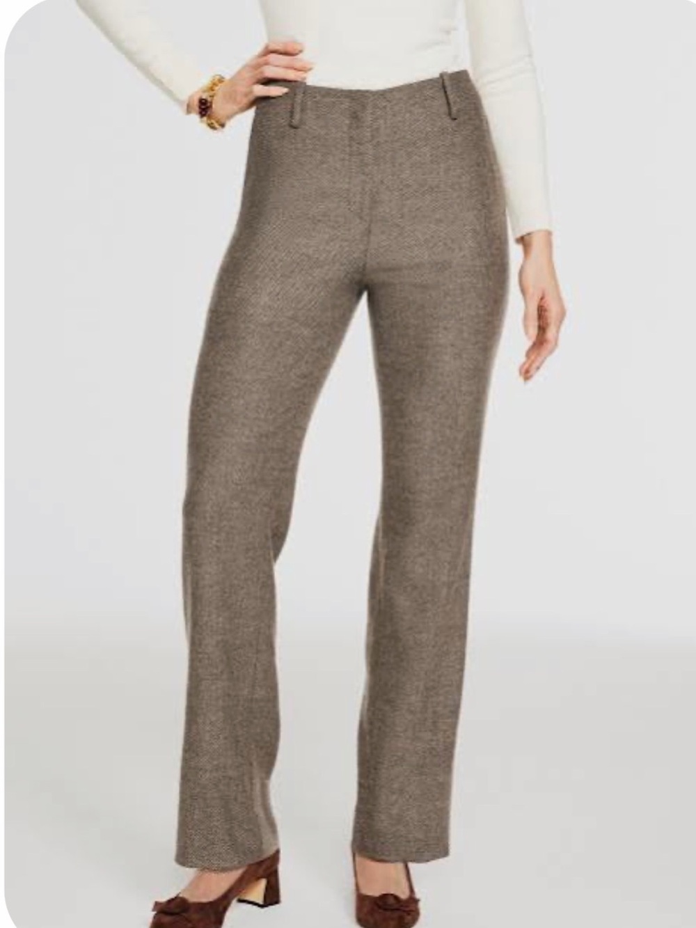 NWT Talbots Southampton Pants 2P PETITE Brown Herringbone Straight Leg
